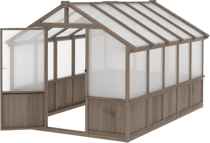 MUPATER 8 x 10FT Wooden Greenhouse with 6mm Polycarbonate Panels for UV Protection and Heat Insulation, Adjustable Ventilated Window & Lockable Door, Walk-in Greenhouse for Outdoors, Patio, Backyard
