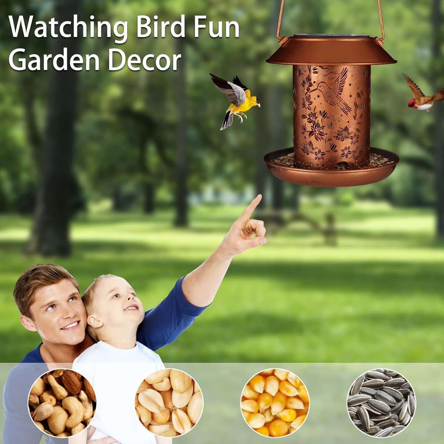 Hummingbird Solar Bird Feeder for Outdoors Solar Lanterns Metal Waterproof Outside Wild Bird Feeders Birthday Gifts for Women Mom Grandma Outdoor Hanging Garden Decor Lights for Yard, Patio