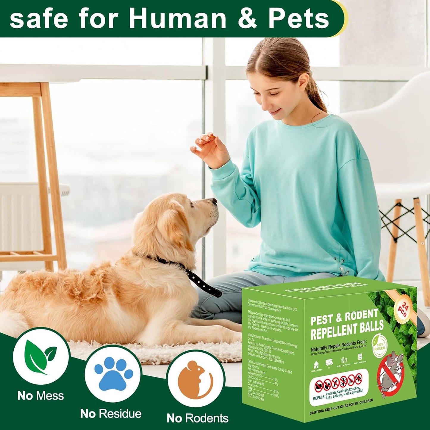 Mouse Rodent Repellent, Peppermint Oil Lemon Moth Balls for Rodents Outdoor and Indoor Use, Deterrent Rats Squirrel Mice Repellent for Car,Kitchen,Warehouse 24 Pack