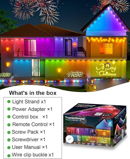 Permanent Outdoor Light Pro, 200ft with 144 RGB+IC LED Lights, 90 Scene Modes, AI Light Design, IP67 Waterproof for Halloween Christmas Decor and Daily Lighting, Work with Alexa, Google