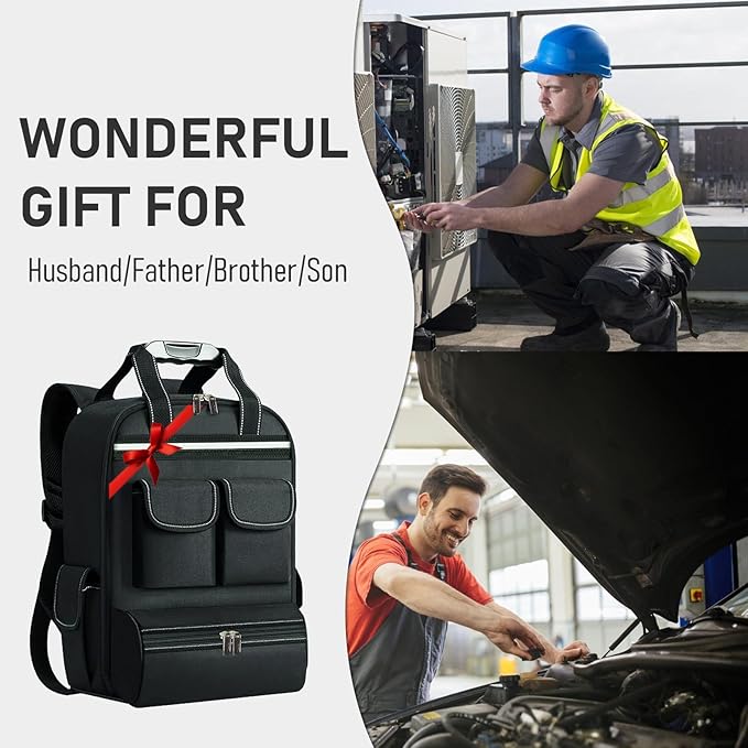 Tool Backpack for Men 18 Inch Heavy Duty Waterproof Multiple Pockets Tool Bag Organizer with Shoulder for Electrician Mechanics HVAC Engineer