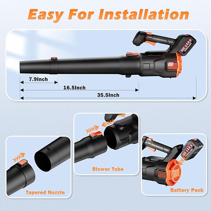 Electric Leaf Blower Cordless - Low-Noise Brushless Motor Leaf Blower with 2 Speed Mode & Ergonomic Handle Design, Portable Lightweight Blowers for Lawn Care, Yard & Patio Cleaning, Snow, Dust