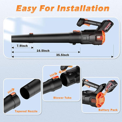 Electric Leaf Blower Cordless - Low-Noise Brushless Motor Leaf Blower with 2 Speed Mode & Ergonomic Handle Design, Portable Lightweight Blowers for Lawn Care, Yard & Patio Cleaning, Snow, Dust
