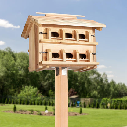 Martin House Birdhouse for Outside, Starling Resistant Opening, with 12 Hole Rooms for Outdoor,Solid Western Red Cedar Wood Construction, Post Mountable, Bird House for Outside