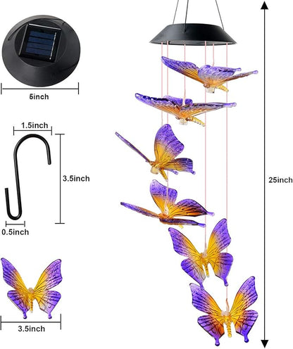 JOBOSI Colorful Butterfly Solar Lights for Outside, Mother's Day Women's Gifts, Solar Butterfly Wind Chimes, Birthday Gifts for Women, Mom, Grandma, Garden Lawn Yard Outdoor Decor Mobiles Wind Chime