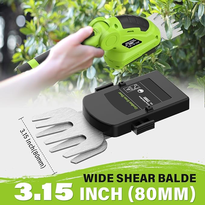SOYUS Cordless Hedge Trimmer, 2 in 1 Electric Hedge Trimmers & Grass Shears, 7.2V Lightweight Shrub Trimmer Cordless with Battery and Charger, Ideal for Garden, Yard and Lawn - Green