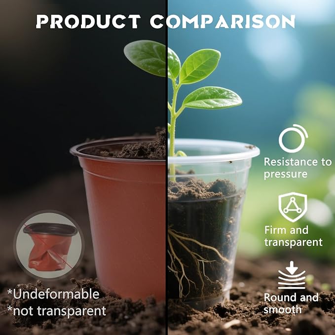 Augshy 36 Pack 6/5/4 Inch Clear Plastic Nursery Pots with Drainage Holes for Plants Seed Starting Pot Indoor Outdoor Garden