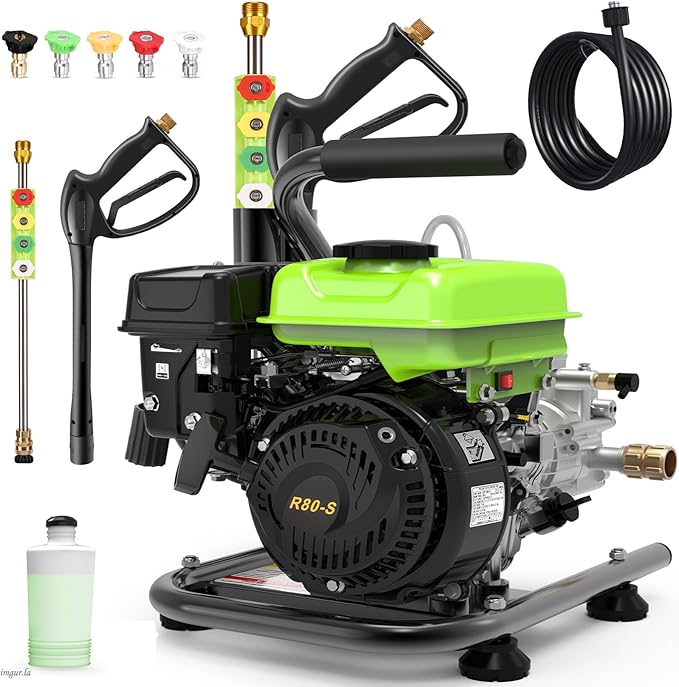 Commercial 3500PSI 2.4GPM 79.7CC Gas Pressure Washer, 2.5 HP Professional Gas Power Washer with 5 Nozzles 25FT Hose Foam Bottle for Car Fence Driveway Yard (EPA/CARB/ETL Compliant), Green