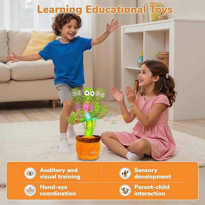 Dancing Talking Cactus Toy, Baby Singing Recording Mimicking Cactus Toy, Repeats What You Say, Musical Interactive Infant Toddler Toys for 1 Year Old Boys Girls