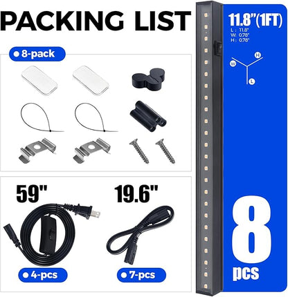 Barrina Grow Lights for Indoor Plants Full Spectrum, 1ft LED Grow Light Fixture, Black Cover LED Plant Grow Light Bulbs for Indoor Plants, Greenhouse, Plug and Play, Linkable Design, Yellow, 8 Packs