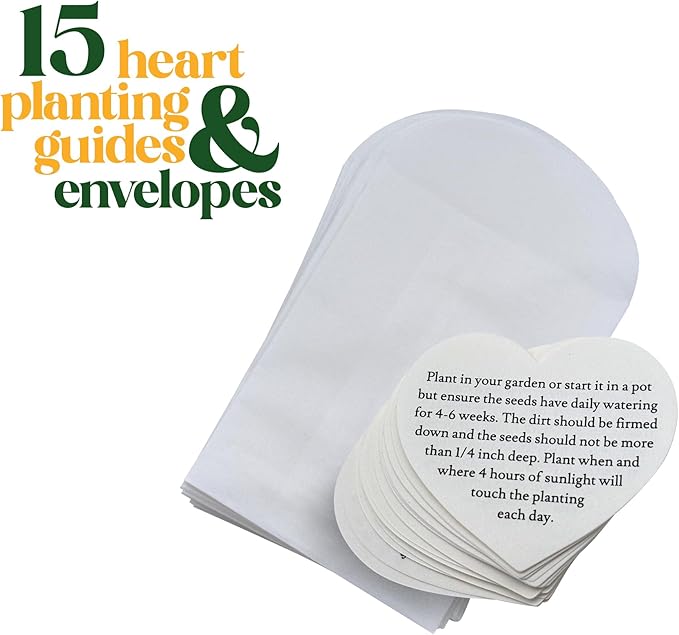 15 Sets of Heart Planting Guide with Glassine Envelopes – Perfect for Seed Paper Products, Wedding Favors, and Gift Sets