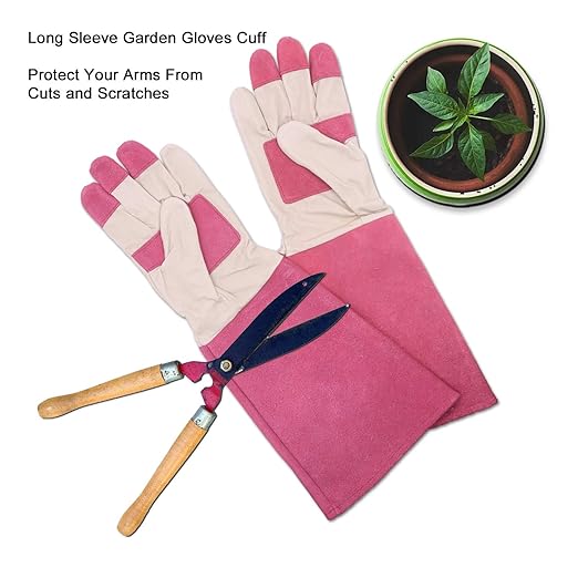 HLDD HANDLANDY Thornproof Leather Gardening Gloves Long Sleeve For Women and Men,Rose Pruning Floral Gauntlet Garden Gloves (Large, Rose)