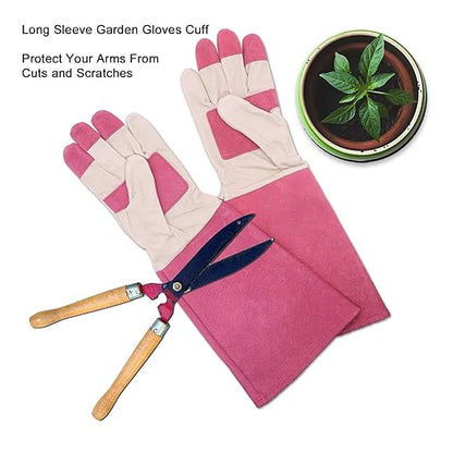 HLDD HANDLANDY Thornproof Leather Gardening Gloves Long Sleeve For Women and Men,Rose Pruning Floral Gauntlet Garden Gloves (Large, Rose)