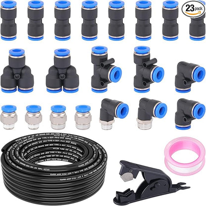 3/8" DOT Air Line with 22 Pcs Quick Connect Air Fittings Kit 50FT 3/8 DOT Air Lines with Push Lock Air Line Fittings Pneumatic Push to Connect Air Hose Fittings