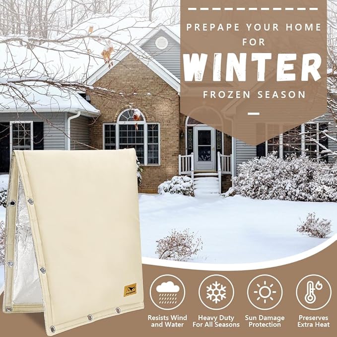 Backflow Preventer Insulation Cover - 2 Way Opening Pipe Insulation Cover for Irrigation Valve, Sprinkler Cover for Outside - Winter Freeze Protection Backflow Cover - 24" W x 24" H, Beige