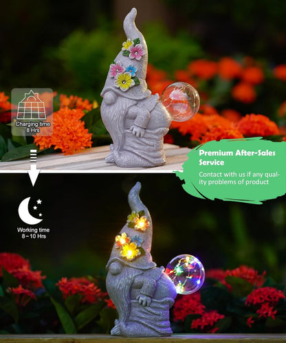 Qeeman Garden Decor Gnome Blow Bubbles: Outdoor Decorations Yard Art Statues for Patio Balcony Lawn Figurine - Gifts for Mom Grandma