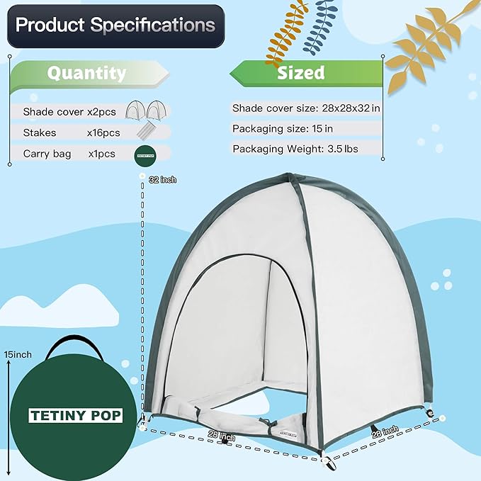 2pcs Quick Open Plant Covers Freeze Protection Portable Small Cover for Garden Flower and Flowerpot Cold Frost for Winter Frost Snow Storm Protect from Birds, Pests (Non-Woven(28" L x 28" W x 32" H))