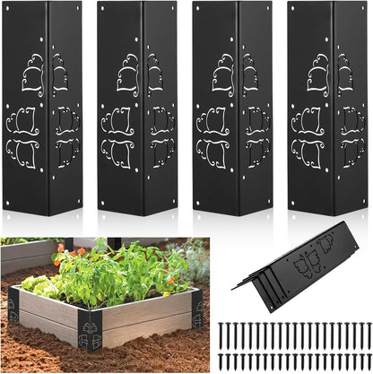 4 Packs Planter Raised Beds Corner Brackets 11 in Metal L Brackets with Screws Black Angle Corner Bracket Connectors for plants 11" x 3" x 3" for Wood Flower Box Angle Brace Black Butterfly