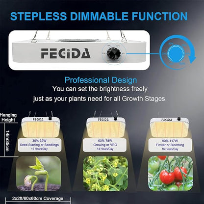 FECiDA Dimmable LED Grow Light for Seed Starting Seedlings Veg, UV-IR Included Full Spectrum Grow Lights for Indoor Plants, 2025 Best Grow Tent Light, Daisy Chain Function & Quiet Build-in Fan