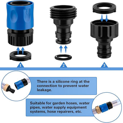 16 Pieces Garden Hose Quick Connect Fittings 3/4 Inch Plastic Water Hose Quick Connect Male and Female Water Hose End Adapters with 10 Pieces Rubber Washer (Blue)