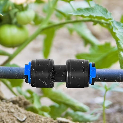 20 Pack 1/4" Drip Universal Straights Fitting Connectors, Quick Connect Universal Drip Irrigation Tubing Coupling Valve, Connector Locking Fitting for Sprinkler or Drip Irrigation System