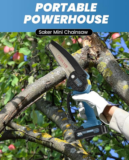 Saker Mini Chainsaw|6 Inch Chainsaws[2025 Upgraded]|Mini Cordless Electric Chain Saw|Small Handheld Portable Chain Saws Battery Powered Saw for Tree Trimmer and Garden,Christmas Gifts
