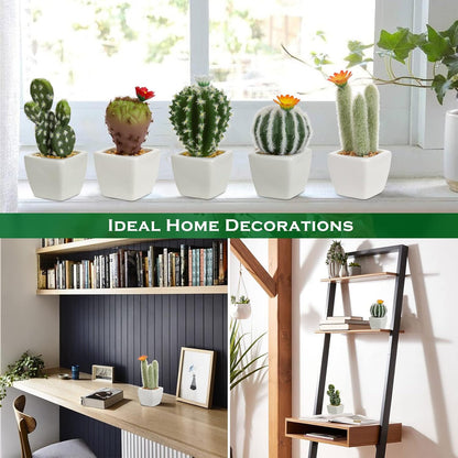 Mini Artificial Cactus Plants in Ceramic Pots 6 Pcs Potted Faux Succulents in Pots Fake Potted Plants Cactus Decor Small Artificial Plant for Home Decor Indoor Office Desk Tabletop Shelf