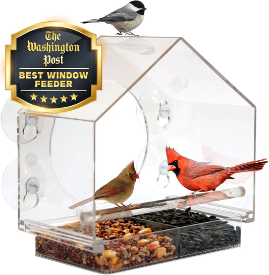 Nature Anywhere Window Bird Feeder - Transparent Acrylic Bird Feeders for Outdoors - Enhanced Suction Grip, Bird Watching for Cats, Easy-to-Clean, Outdoor Birdhouse Feeder (1 Unit)