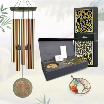 Gifts for Mom & Grandma - Outdoor Wind Chimes with Engraved Tree of Life, Large Patio Hanging Decor for Garden, Yard, Christmas, Anniversary Celebrations