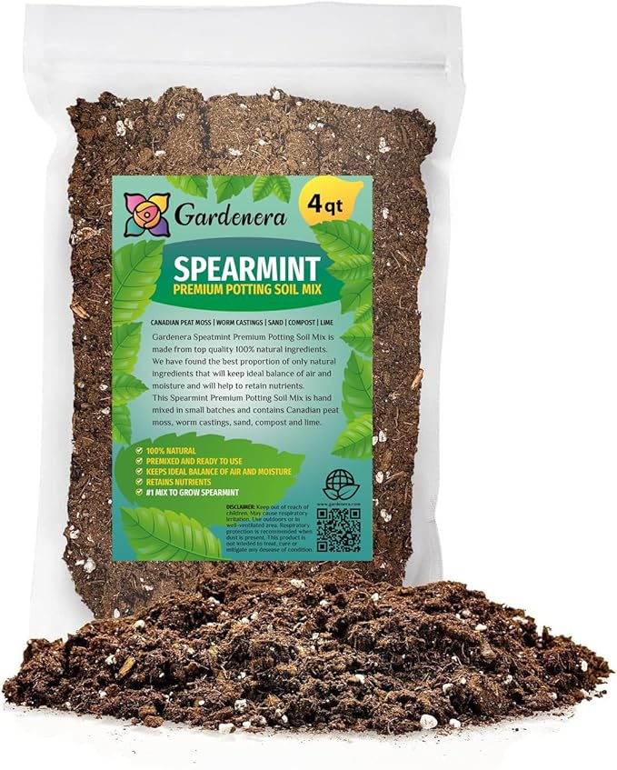 Gardenera Spearmint Potting Mix - Promote Strong Roots and Fragrant Foliage with Our Premium Blend - 4 Quart