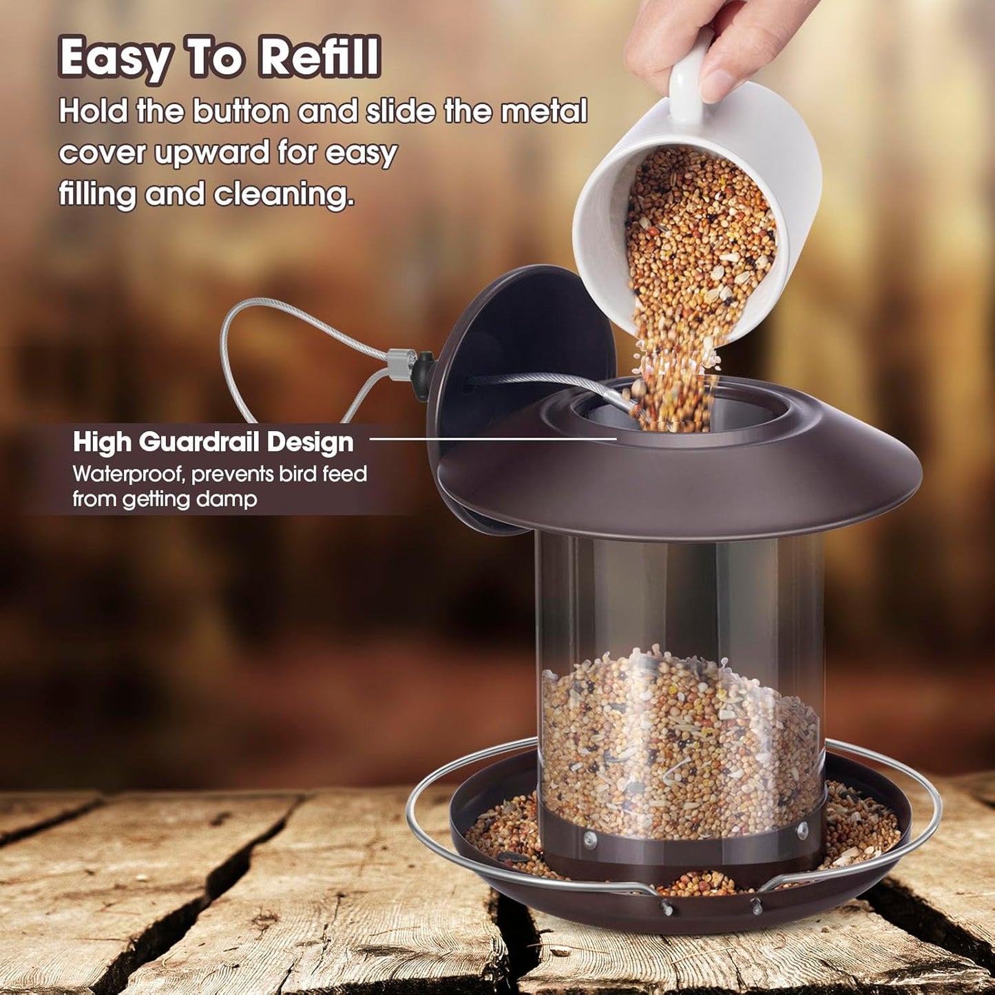 Metal Roof Bird Feeder, Bird Feeders for Outdoors Hanging with Clear Tube Seed Capacity for Cardinal Finch, Chew Proof Wild birdfeeders for Garden Yard Outside