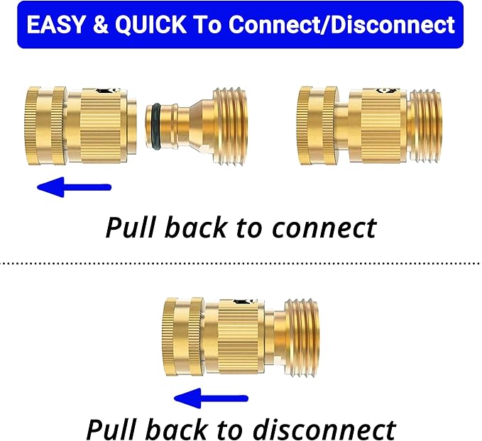 Garden Hose Quick Connect - 6 Pack 3/4" Heavy Duty Solid Brass Fittings With 20 Extra Washers, Male and Female Water Hose Connectors