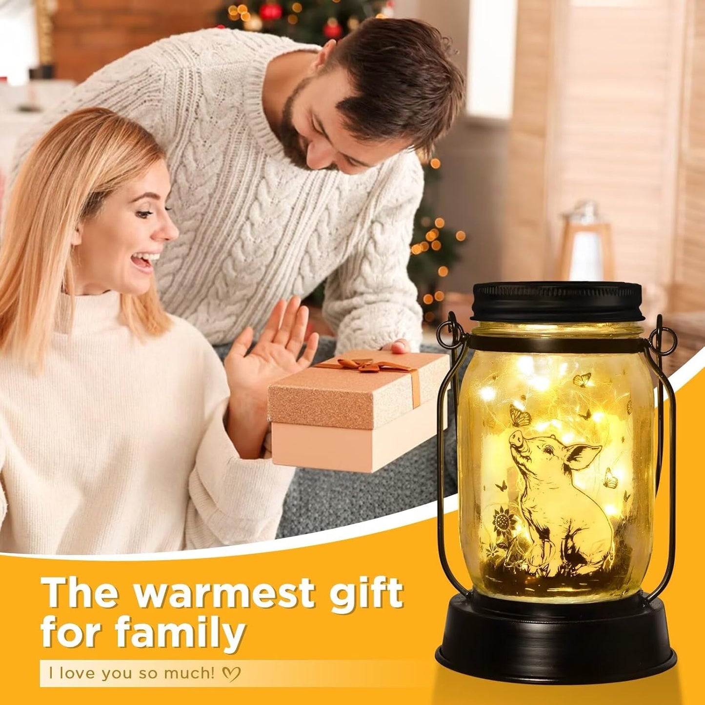 Pig Gifts for Women/Men/Kids Pig Lovers Animal Solar Lantern, Piglet Animal Christmas Gifts, Solar Garden Decoration, Night Light Room Decor Farm Piglet Present Yard, Patio,Backyard,Porch, Torches