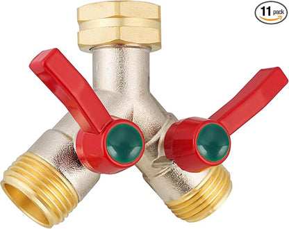 Garden Hose Splitter High Flow, 3/4”GHT Inlet Brass Heavy Duty Full Flow Hose Splitter 2-Way, Hose Y-Valve Faucet Splitter, Runner and Large Outlet with Extended Handle.