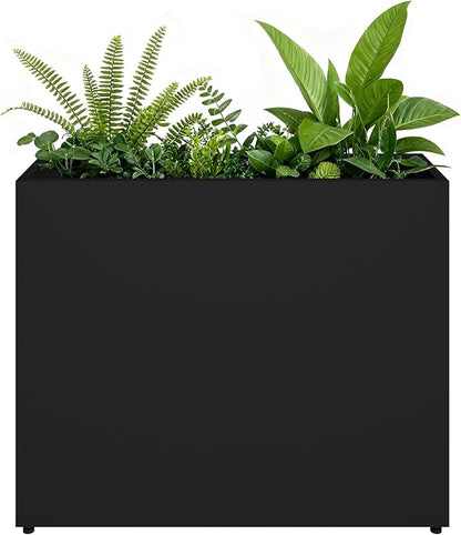 Large Metal Planter Box for Outdoor 30" Lx10“Wx24”H, Tall Rectangular Planters for Outdoor Patio/Porch/Cafe, All-Weather Durable Galvanized Steel, Modern Design for Plants, Flower,Garden, Black