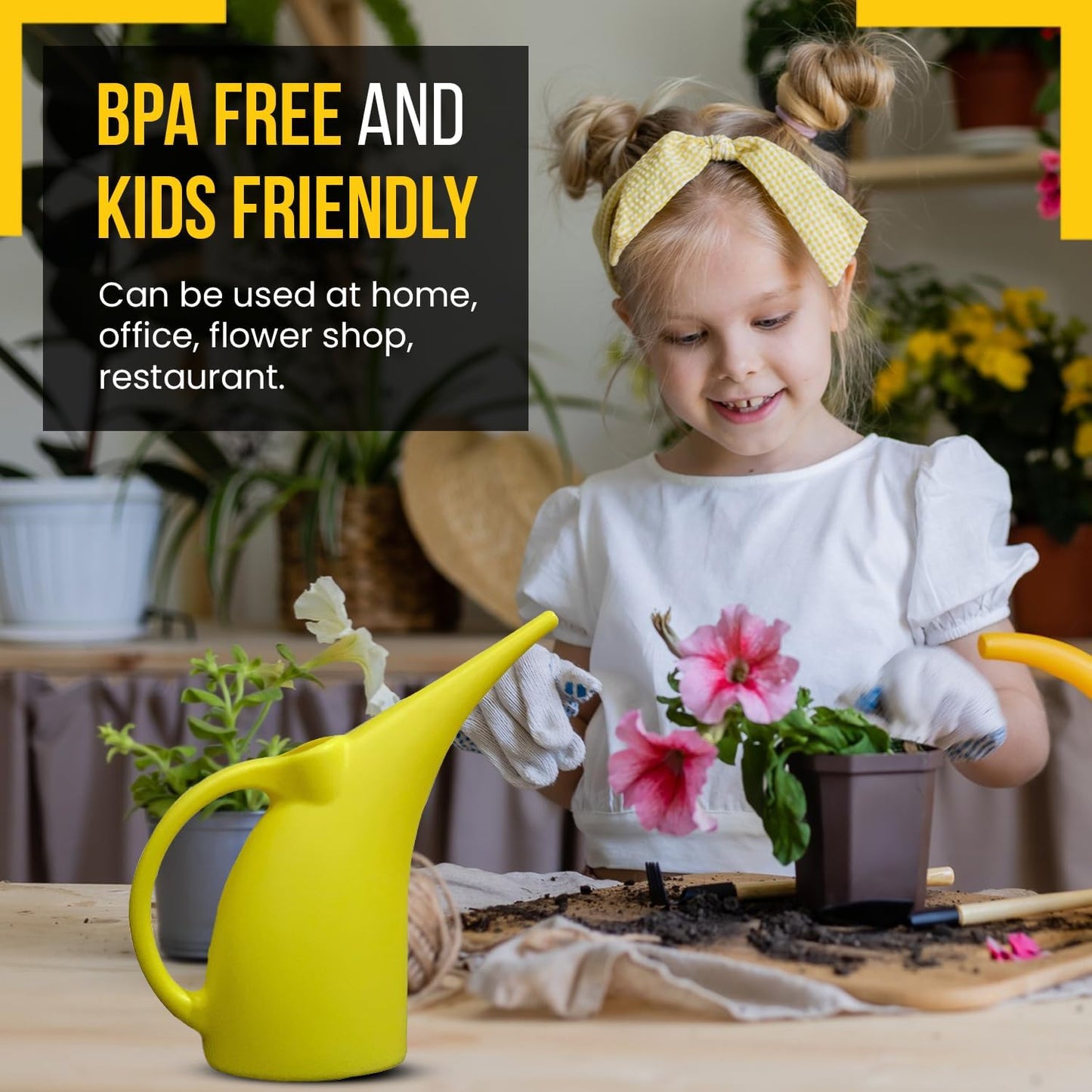 KP KOOL PRODUCTS Small Watering Can 1/2 Gallon for Indoor Plants - Outdoor Watering Can for Garden - Yellow Plant Waterer - 1 Pack