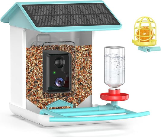 Bird Feeder with Camera-2K HD & Full Color Night Vision, Free AI Forever for 1,1000+ Species Identification, Solar Powered Wireless Outdoor, Includes 64GB TF Card, Two-Way Audio, App Alerts