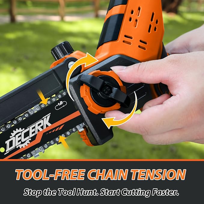 Mini Chainsaw Cordless - DECERK Brushless 6 Inch Electric Chain Saw, Portable Left Handheld Chainsaw Battery Powered for Tree, Branch, Wood, Best Gift Saw Tools for Household & Garden, Men Dad Husband