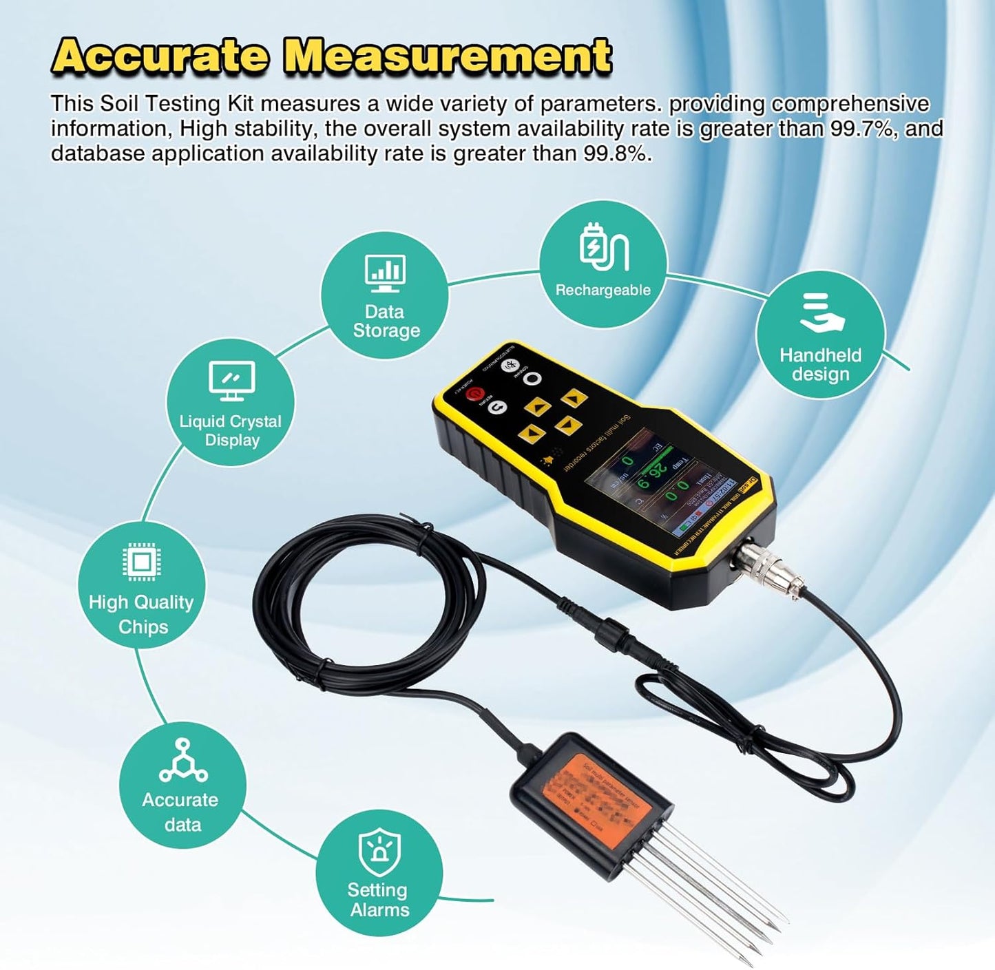 New 7 in 1 Soil Tester with LCD Display, Nitrogen Phosphorus Potassium NPK Tester, Handheld Soil PH Meter Kit, Temperature, Conductivity, Moisture, EC Meter for Agriculture and Surveying