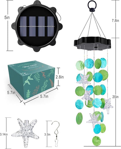 Toodour Solar Wind Chimes for Outside, Shells Light Gifts for Mom Grandma Women Wife Girls, Waterproof Solar Outdoor Decorative Mobile Light for Holiday Garden Porch Yard Outdoor Decor (Blue & Green)
