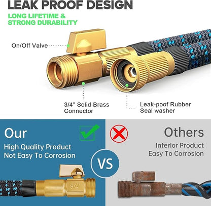 75 ft Expandable Garden Hose - Kink Free Flexible Water Hose 75ft with 10 Pattern Spray Nozzle, 3/4 Solid Brass Connectors, Retractable Latex Core - Lightweight Expanding Hose