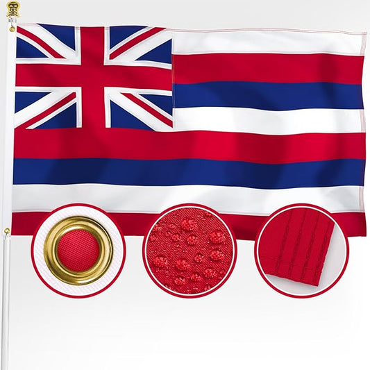 XIFAN Premium Hawaii State Flag 3x5 ft Outdoor, Double Sided Heavy Duty 210D Nylon HI Flags, the Strongest Longest Lasting for Outside with Sewn Stripes/Brass Grommets