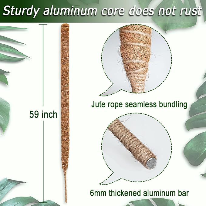 Moss Pole for Plants Monstera, 59 Inch Tall Bendable Moss Poles for Climbing Plants Indoor, Large Handmade Plant Pole Sticks, Coco Coir Plant Support Stakes for Potted Plants, Pothos