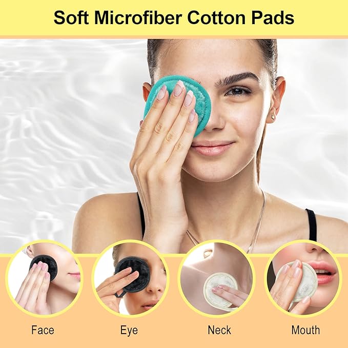 Nugilla 18 Packs Reusable Makeup Remover Pads with a Washable Laundry Bag, Resuable Microfiber Round Towel Skin Face Towels, Soft Makeup Remover Cloth, Fast Drying Washcloth (Grey/Green/White)