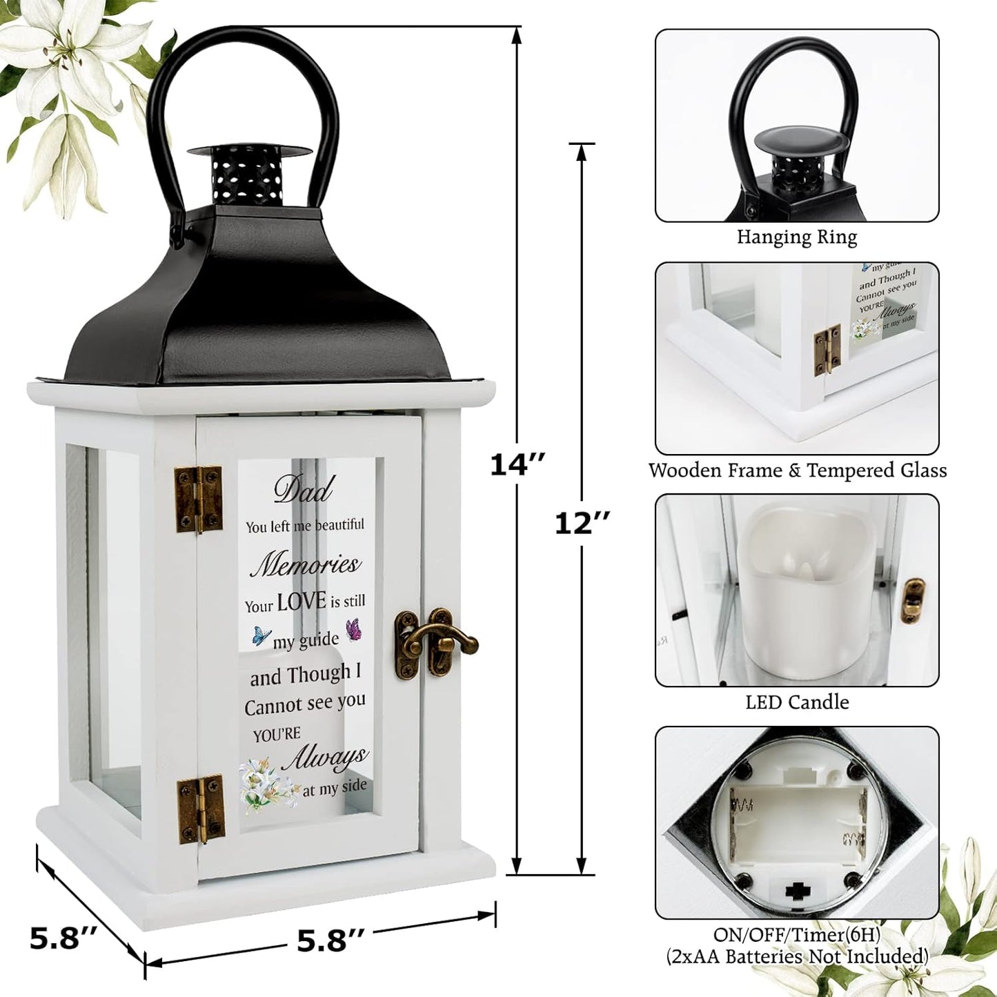 Memorial Lantern - Bereavement Sympathy Gifts for Loss of Father Memorial Gifts for Loss of Father Thoughtful Funeral Gifts for Loss of Father Remembrance Gifts for Loss of Loved One