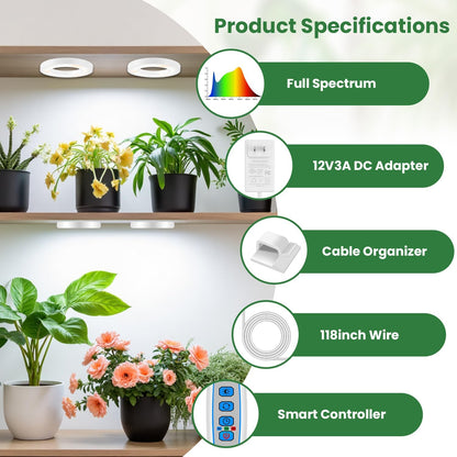 Plant Light, 6 Heads 12V3A Full Spectrum LED Grow Lights for Indoor Plants, 3.5" Under Cabinet Grow Lamp for Small Plants with 6/12/16H Auto Timer, 3 Spectrum Modes, 5 Brightness Levels