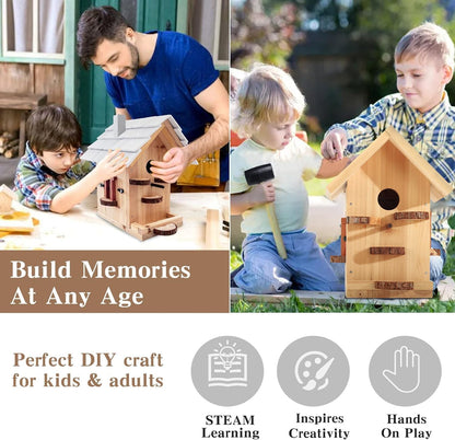 Premium Wooden Bird House Kit - Birdhouse for Outside - Build it Yourself Birdhouse Kits for Adults to Build - Woodworking Adult Crafts & DIY - Pole Mountable Bird House