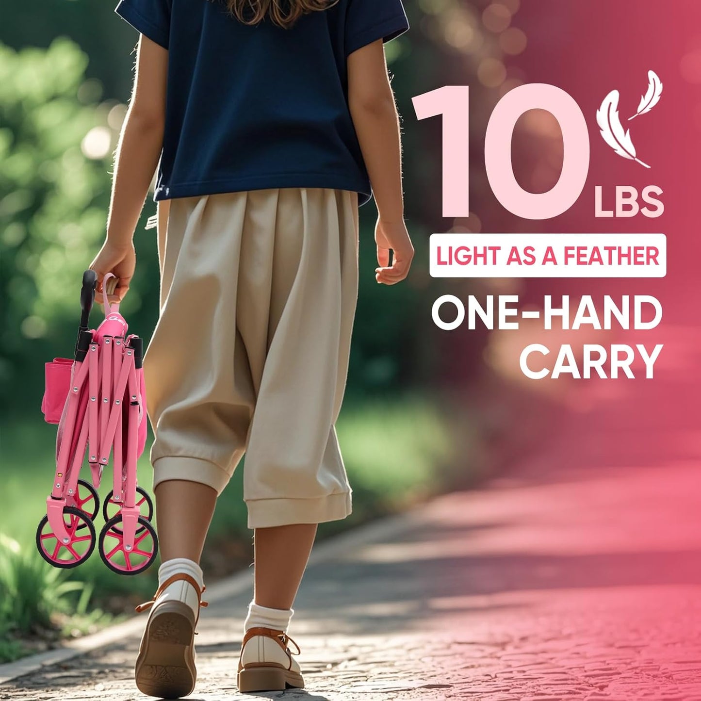 Heavy Duty Wagon with Big Wheels, Foldable Cart with 220LBS Capacity, Utility Lightweight Wagon, Collapsible Grocery Shopping Cart for Camping Sports & Holiday. Pink