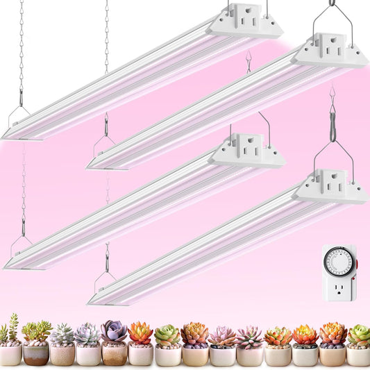Barrina TX72 4FT Grow Lights for Seed Starting, 288W(4 x 72W, 2000W Equivalent), Full Spectrum, Linkable, High PPFD, Mechanical Timer, Grow Lights for Indoor Plants with On/Off Switch, 4 Packs
