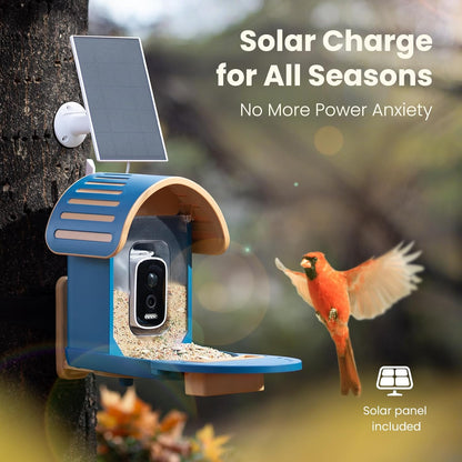 Smart Bird Feeder with Camera, 2.5K UHD Bird Feeder Camera Solar Powerd, Sensitive AI Identification, Instant Alerts Capture Video, IP66 Waterproof for Outdoor, Ideal Gift, Blue